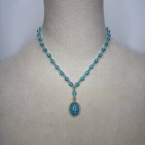 Turquoise blue beaded necklace Y2K